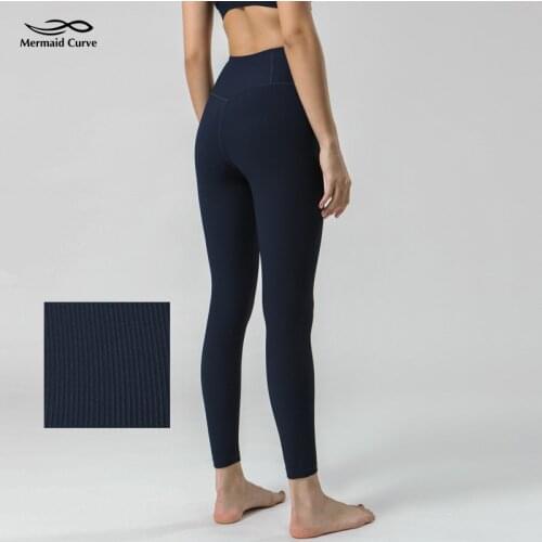 Mermaid Curve New Ribbed High Stretch Sports Yoga Leggings Women Running High Waist Fitness Pants Women Tight Yoga Pants