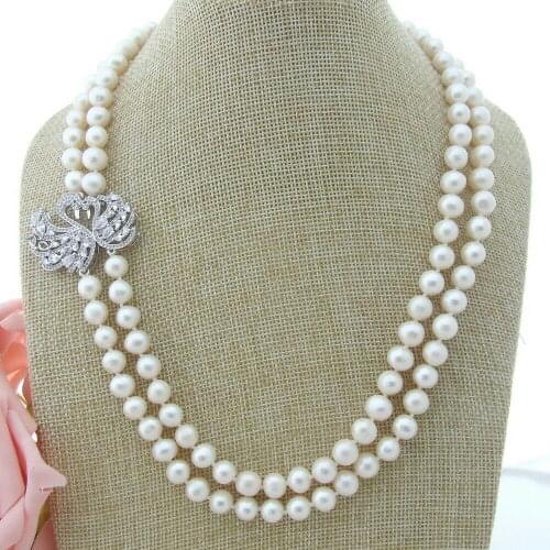 Natural 8-9mm black & white freshwater pearl Necklace CZ zircon Pendant
