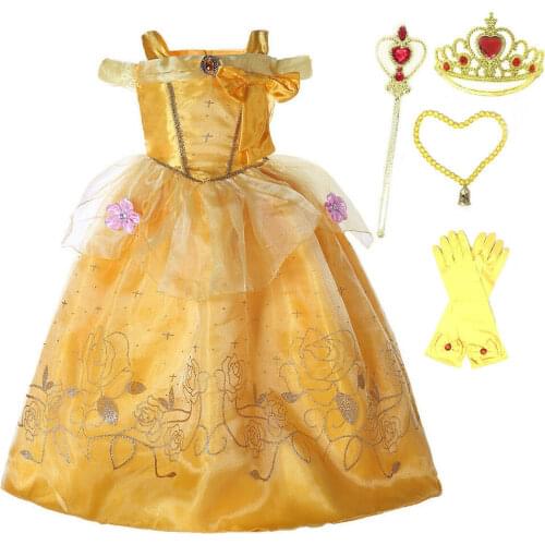 Princess Belle Fancy Dress Beauty And The Beast Costume Kids Girls Halloween Birthday Book Days Outfit 2-10 Years