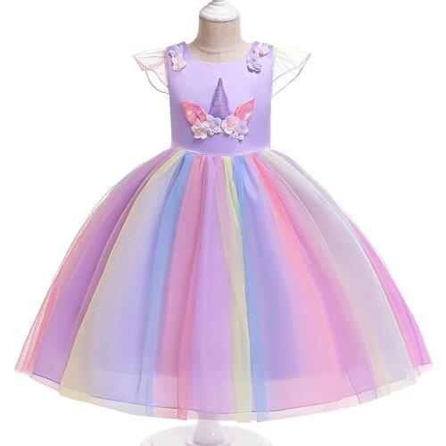 Flower Girls Dresses Princess Sleeveless Mesh Dress Girl Party Dress Ball Gown Children Stage Clothes 4-12 Years Kids Costumes