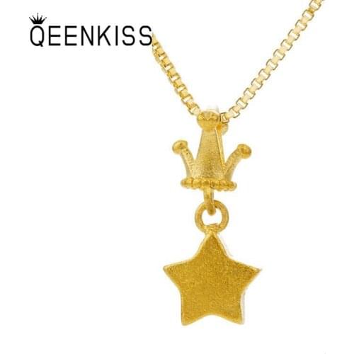 QEENKISS PT503 Fine Jewelry Wholesale Fashion Hot Woman Girl Mother Birthday Wedding Gift Crown Star 24KT Gold Pendant NO CHAIN