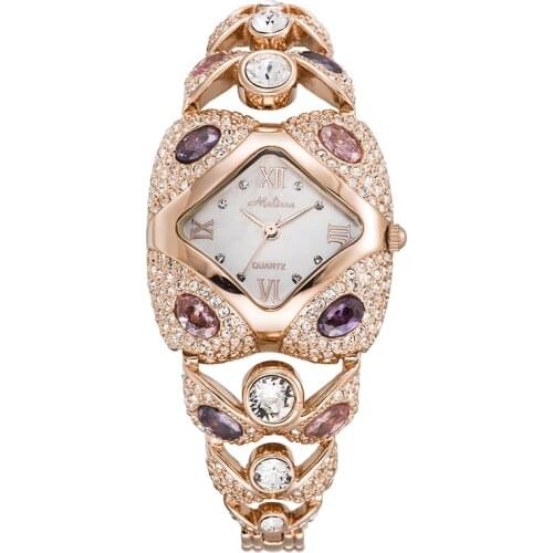 Top Luxury Melissa Lady Womens Watch Elegant Rhinestone CZ Fashion Hours Dress Bracelet Crystal Clock Girl Birthday Gift Box