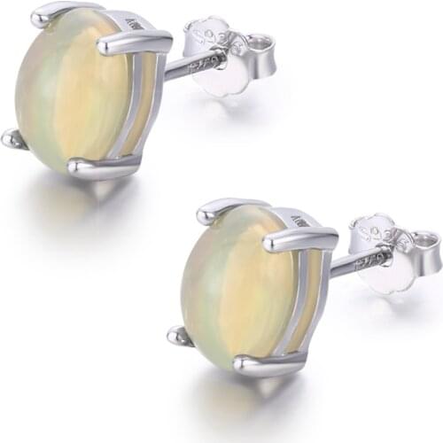 Cute 925 Sterling Silver Four Claw Oval Round Natural Opal 5x7mm Egg Stud Earrings For Women Girls Jewelry Orecchini Aros Aretes