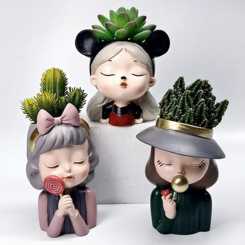 3d cute girl flower pot succulent plant silicone mold DIY making resin concrete vase cactus silicone mold home decoration tool