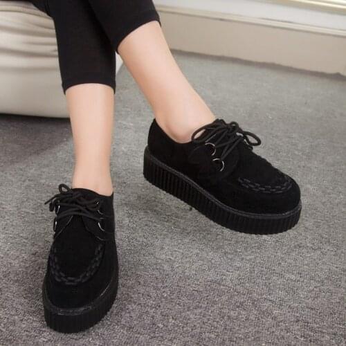 Women Shoes Large Size Flat Platform Shoes Lace-Up Round Toe Women Flats Casual Shoes Solid Female Shoes