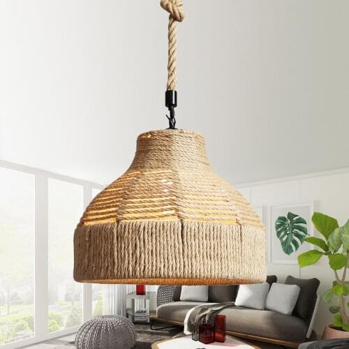 Industrial Loft Decor Vintage Pendant Light Iron Hemp Rope Fixture Dining Room LED Hanging Lamp Home Lighting Ceiling chandelier