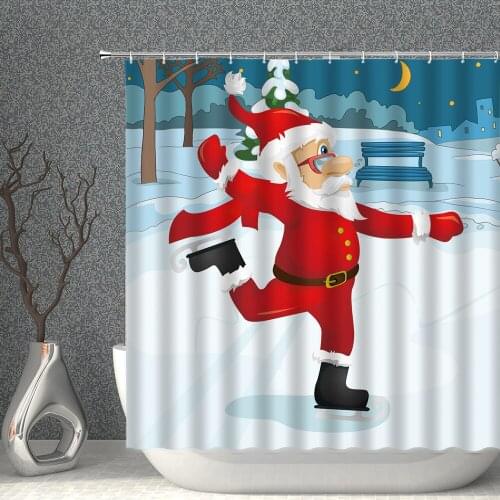 Christmas Printed Bathroom Shower Curtain Snowman Santa Claus Elk Waterproof Polyester Fabric Bath Curtains Home Decoration