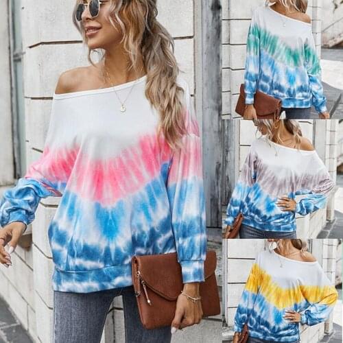 New product T-shirt womens clothes autumn and winter color matching tie-dye T-shirt commuter polyester top