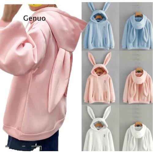 Women Cute Bunny Printed Girl Hoodie Casual Long Sleeve Sweatshirt Pullover Ears Plus Size Top Sweatershirt Hot Sale