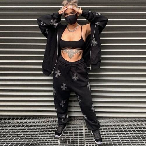 Ladies Hooded Sweater Smooth Zipper Letters Rhinestone Decoration 2021 Spring And Autumn New Wild Casual Fashion Loose Cool