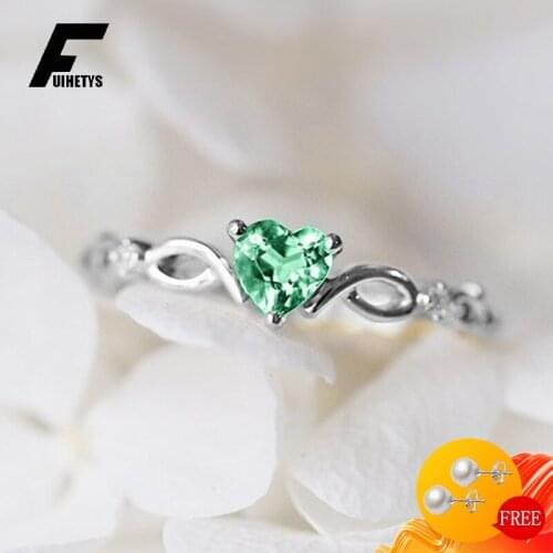 Bali Jelry Fashion Ring for Women 925 Silver Jewelry Heart-shaped Emerald Zircon Gemstone Accessories Wedding Engagement Rings