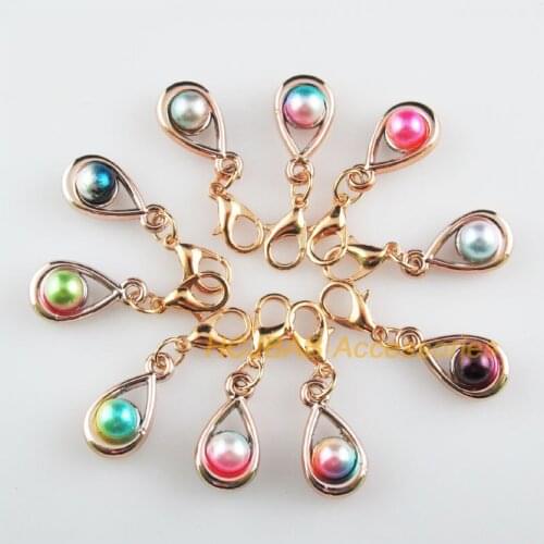 10 New Teardrop 9.5x17.5mm Charms 18KGP Mixed Ball Acrylic Retro With Lobster Claw Clasps