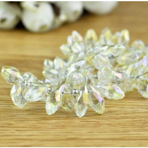 100pcs 6mm x 12mm Crystal yellow Quartz Faceted Crystal Glass Teardrop Beads Crystal Jewelry Loose Beads DIY free shipping