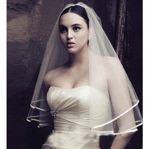 2021 wedding veil Fashion On Sale Cheap White Bride Veils 1.5m Satin Edge One Layer Bridal Wedding Veils Wedding Accessory