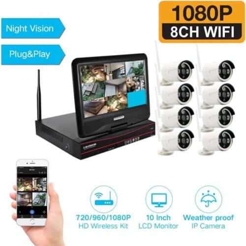 8Channel Video Surveillance Kit 1080P WIFI CCTV System 10-inch Monitor NVR CCTV Camera Security System Waterproof Night Vision