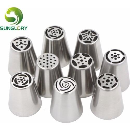 9PCS Stainless Steel Russian Icing Piping Tubes Cake Decorating Tools Pastry Nozzles Sugarcraft Icing Piping Tips Set Rose Tulip
