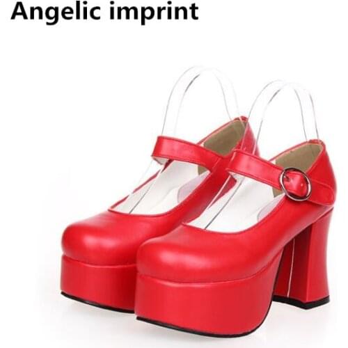 Angelic imprint woman mori girl lolita cosplay shoes lady high heels pumps women princess dress party shoes 33-47 9.5cm heels