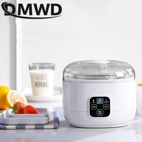 DMWD Automatic Electric Yogurt Maker Multifunction Stainless Steel Leben Container Natto Rice Wine Machine Four Yoghurt Cups 1L
