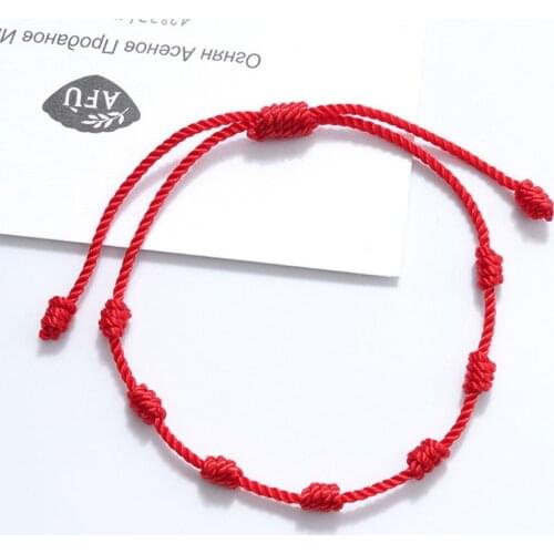2Pcs 7 knot red rope bracelet with wish card Good luck amulet success and prosperity friendship bracelet anklet set