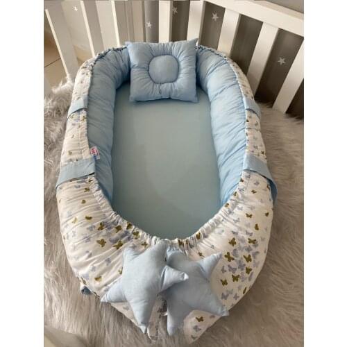Jaju Baby Handmade, Blue Butterfly Pattern Luxe Design Babynest
