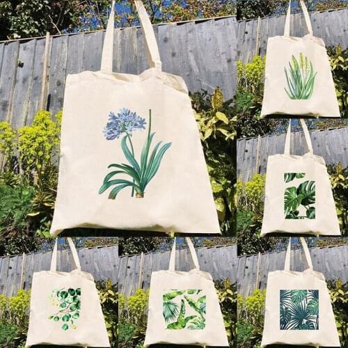 Tropical Plants Green Leaves print canvas bags female shopping shoulder bag totes women harajuku casual travel beach bag handbag