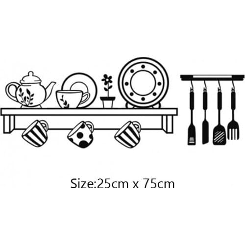 KUCADA creative kitchen utensils wall sticker for home decoration diy wallpaper removable black WP1481