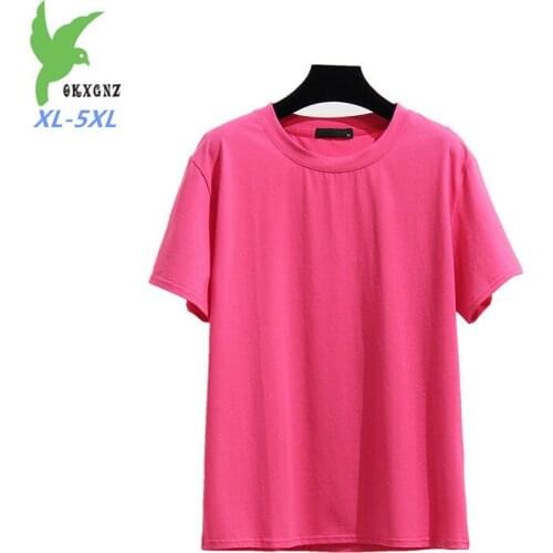 2019 Large size XL-5XL Summer Womens T-shirt Top Solid color Short sleeve Tees Female Loose Cozy Cotton Casual Tops T-shirt G39