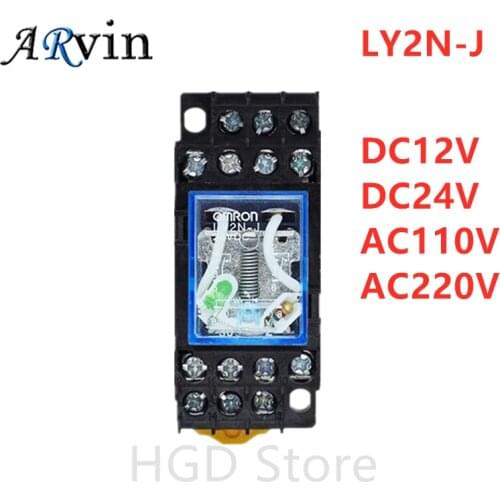 LY2N-J Relay 12V 24VDC / AC 110V 220V Coil High Quality General Purpose DPDT Micro Mini Relay with Socket Base Holder PTF08A