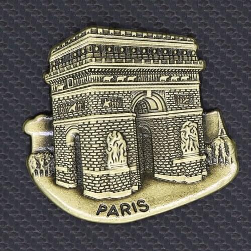 Metal magnetic refrigerator paste triumphal gate 3d tourist souvenir fridge magnets paste Paris architectural model magnetic