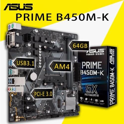Socket AM4 Asus PRIME B450M-K Motherboard Support AMD Ryzen DDR4 3200(OC)MHz PCI-E 3.0 M.2 SSD VGA DVI HIFI AMD B450 Placa-mãe