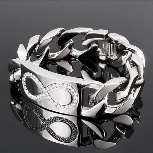 Trendy Mens Fashion Titanium Steel Cross Bracelet Punk Style 8 Character Diamond Mens Bracelet