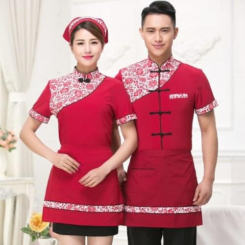 New Waiter Restaurant Uniform New Design Short Sleeve Chinese Hotel Waitress Uniform Food Service Waiter Uniforms for Man/wome