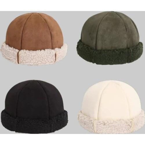 Winter new plush landlord hat suede hat lamb hair casual curled melon leather hat without eaves thick fleece