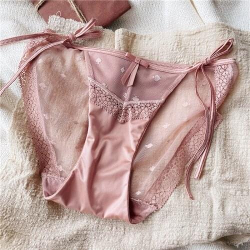 Wriufred Girly sexy low-waist briefs lace shorts transparent mesh lace underwear cute buttocks cotton crotch