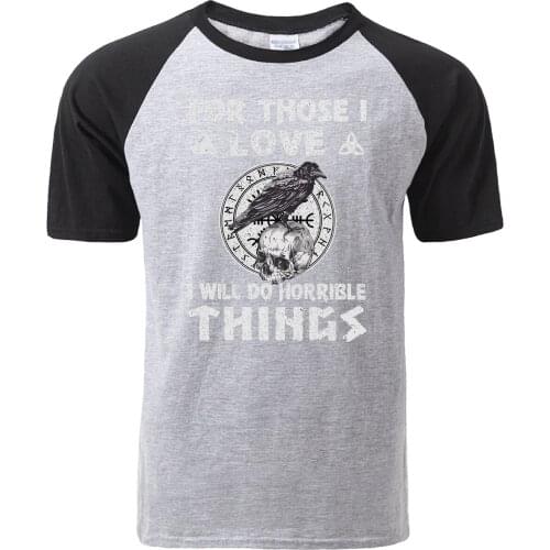 Tv Show Viking Death Skull Print Raglan T-Shirt Retro Classic Odin Vikings Tshirt Men Cotton Hip Hop Tshirts Harajuku Streetwear