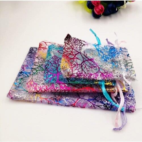 RUIDAY 9x12cm Organza Drawstring Gift Bag 100pcs Colorful Coral Jewelry Packaging Display Jewelry Pouches Gift Bags For Wedding