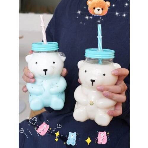 Bear straw cup glass Korean version ins water cup heat-resistant juice milk cup girl heart girl water cup simple