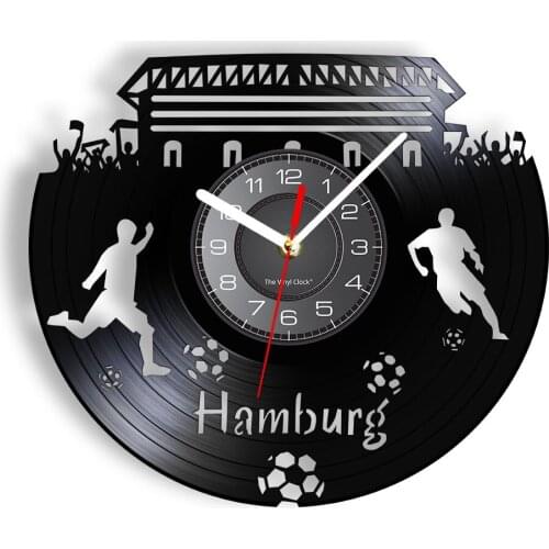 Hamburg Football Team Laser Etched Vinyl LP Wall Clock Germany Sports Stadium Retro LED Lighting Timepiece Gift For Soccer Fans