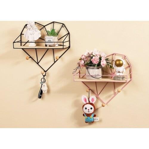 Heart-shaped Iron Storage Rack DIY Plant Bonsai Holder Grid Picture Photo Display Stand Sundries Organizer Wall Shelf Home Decor