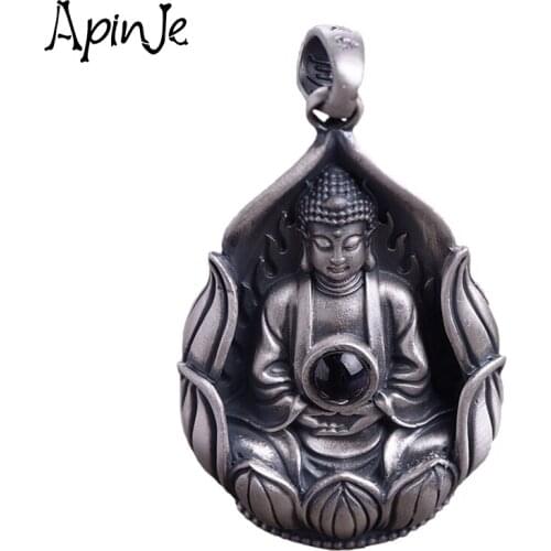 Apinje Buddha Pendant 999 Pure Silver Personality Six Words Mantras Women Necklace Pendant
