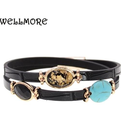 WELLMORE women bracelets 2 Layers bamboo leather bracelets charm bracelets for women jewelry wholesale dropshipping