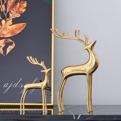 Golden Metal Deer Simulation Animal Abstract Copper Handicraft Furnishings Modern Home Decoration Animal Sculpture Accessories