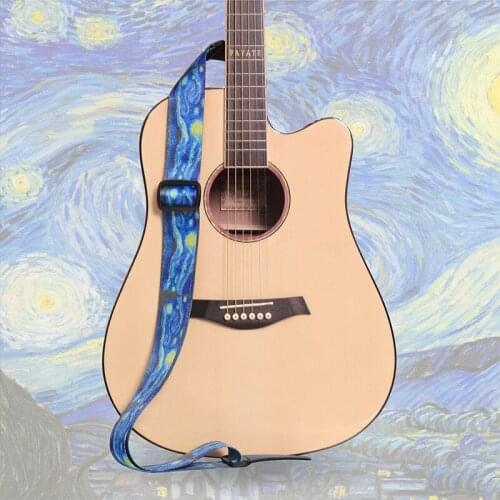 1pcs Van Gogh Starry-Sky Printed Guitar Strap Electric Guitar Bass Guitar Acoustic Guitar Strap Punch-Free Artist Ukulele Strap