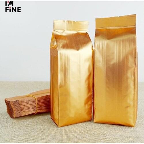 100pcs Side Gussets Gold Aluminum Foil Bag Coffee Beans Metallic Gold Bags Open Top Heat Seal Bag Tea Storage Bag