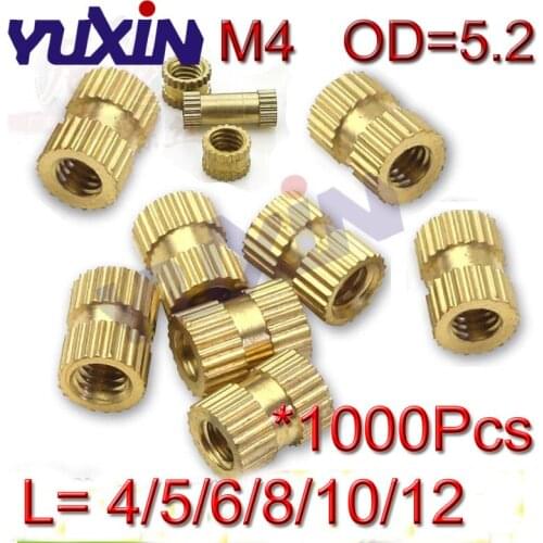 1000pcs/Lot M4*4/5/6/8/10/12 OD=5.2mm Through Thread Brass Insert Nut / Copper Knurled Nuts For Injection Moulding