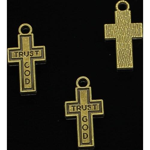 18pcs Antique bronze cross trust god Charms Pendants for Jewelry Making DIY Handmade Craft 24*13mm