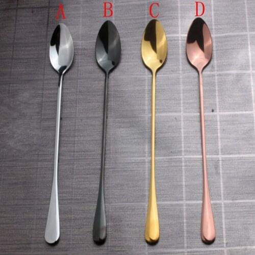 200pcs/lot Stainless steel spoon golden black colorful silver electroplated long ice spoon stir coffee spoon tableware