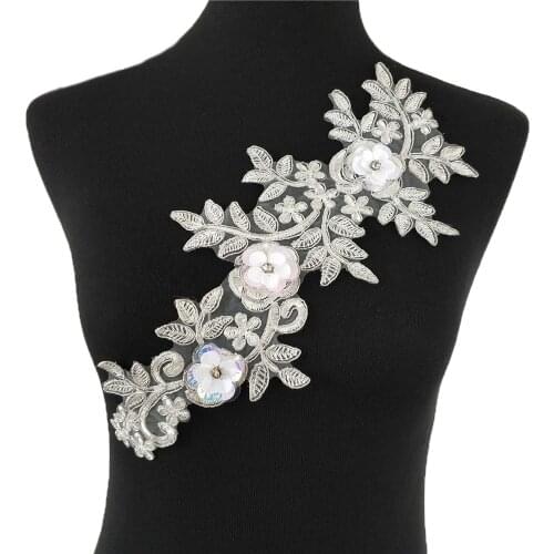 3D three-dimensional flower decoration applique rhinestone pearl collar embroidery DIY supplies accessories 1 piece for sale