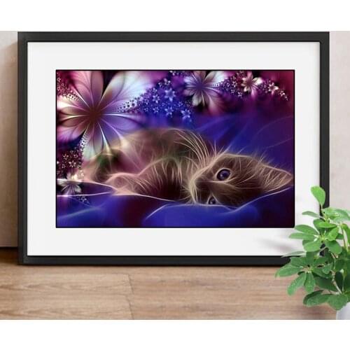 DIY 5D Diamond Painting Cross Stitch Cute Cat Europe Unfinished Decor Full Round Diamond Embroidery Mosaic Animal Series