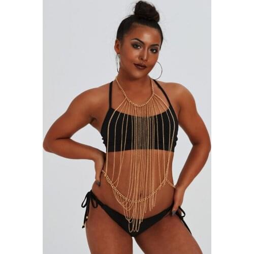 Bikini Cross Body Jewelry Adjustable Harness with Fine Chain Multirow Necklace Tassel Crossover Necklace Jewelry for Women